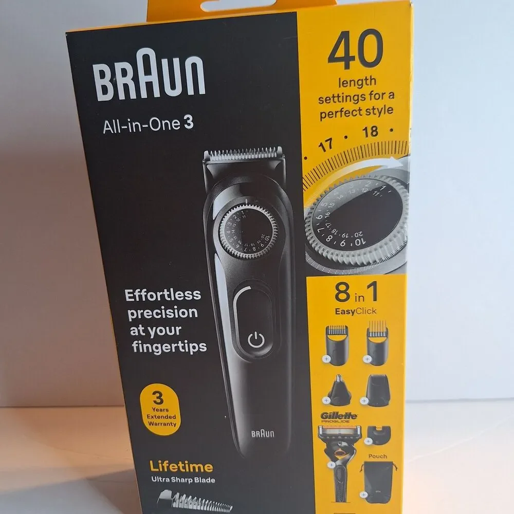 Braun Series 3 All-in-One 8-in-1 Electric Beard Trimmer Kit + Razor AIO3470 NEW